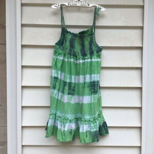 Faded Glory Dress Girls Sz M (7-8) Green Tie Dye Sundress Smocked Ruffle Hem
